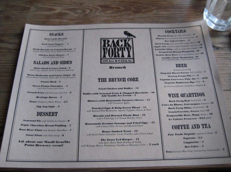 Back Forty Brunch Menu