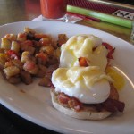 Eggs Benedict with bacon at Vbar